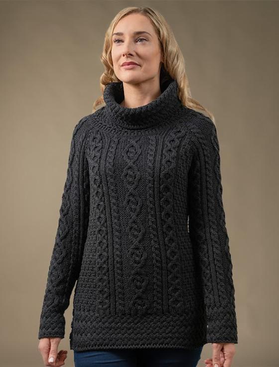 aran cashmere Aran Cowl Neck Tu‎nic‎ Swea‎ter
