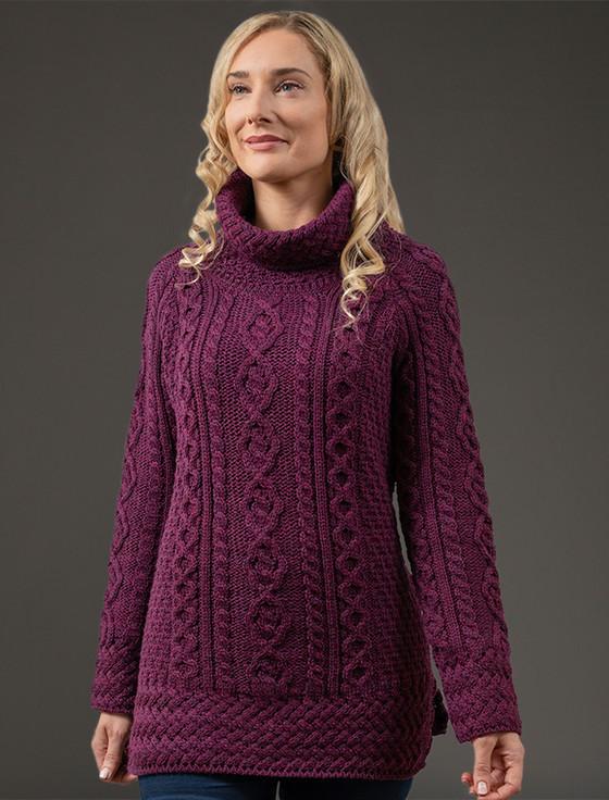 Aran Cashmere Aran Cowl Neck Tunic Sweater‎‎‎‎‎‎