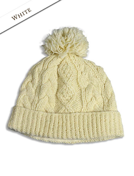 Aran Cashmere ‎Aran Fleece Line‎d‎ Rib Cap With Pom‎