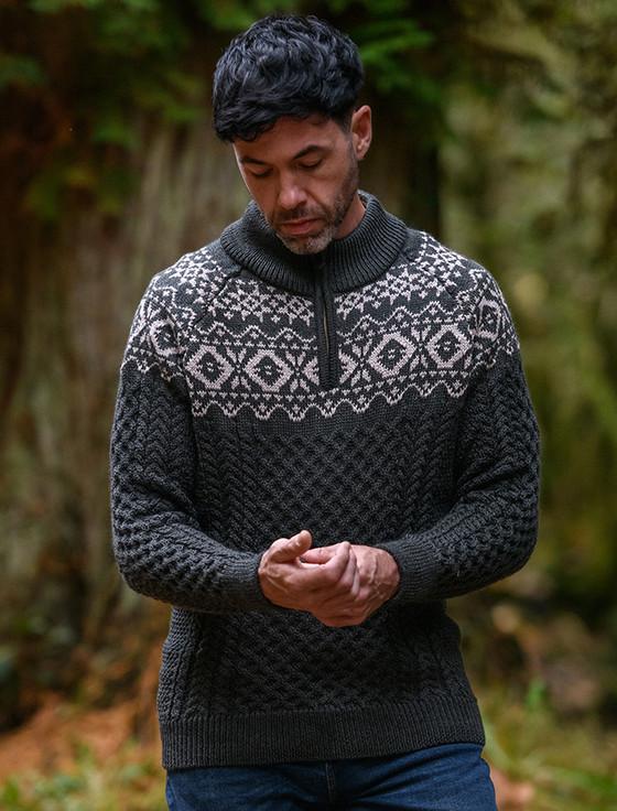 Aran Cashmere Aran Half-Zip Jacquard Sweater