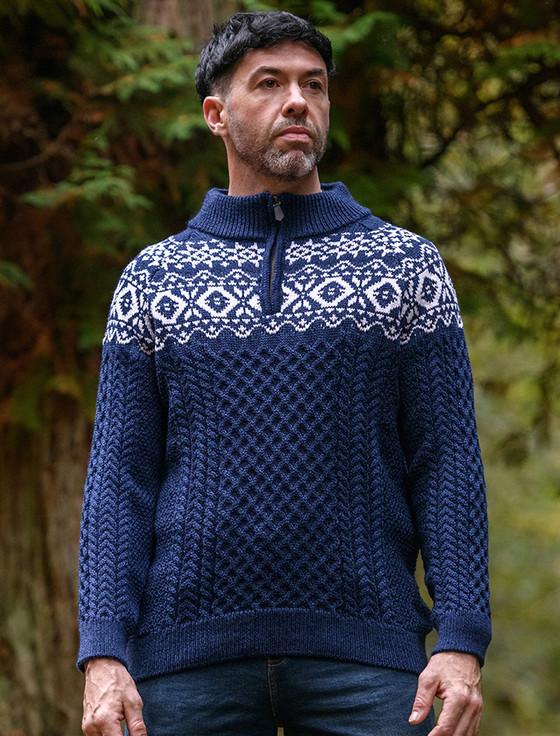 Aran Cashmere Aran Half-Zip Jacquard Sweater