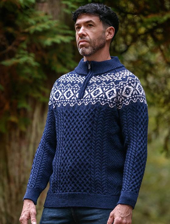 Aran Cashmere Aran Half-Zip Jacquard Sweater