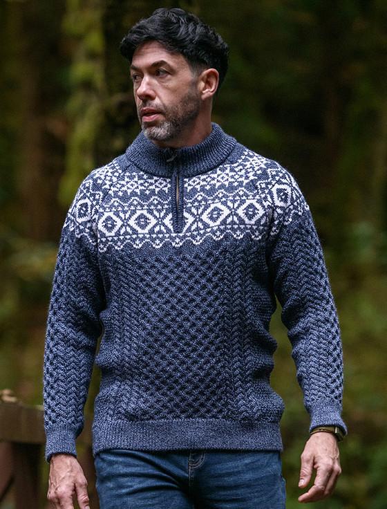 Aran Cashmere Aran Half-Zip Jacquard Sweater‎‎