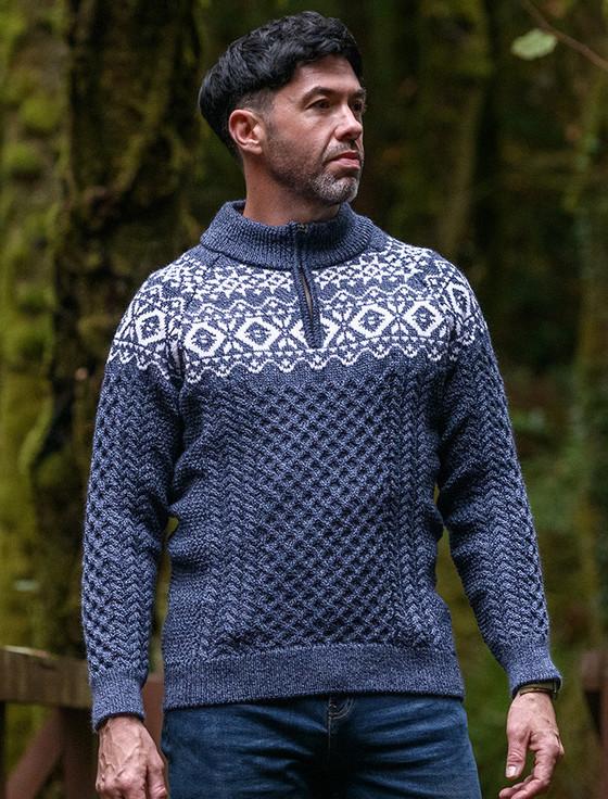 Aran Cashmere Aran Half-Zip Jacquard Sweater‎‎