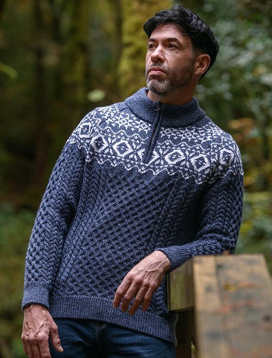Aran Cashmere Aran Half-Zip Jacquard Sweater‎‎