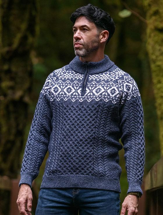 aran cashmere Aran Half-Zip Jacquard Sweater‎‎