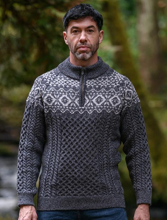 Aran Cashmere Aran Half-Zip Jacquard Sweater‎‎‎‎