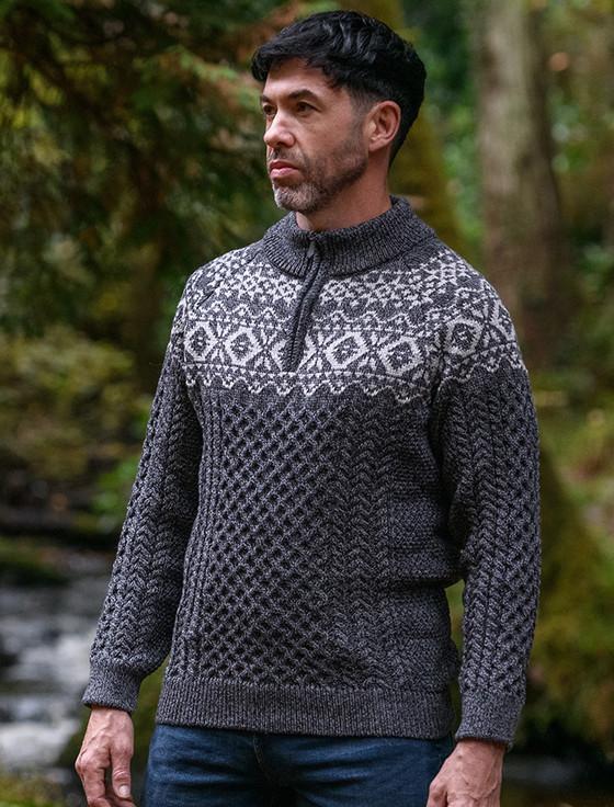 aran cashmere Aran Half-Zip Jacquard Sweater‎‎‎‎