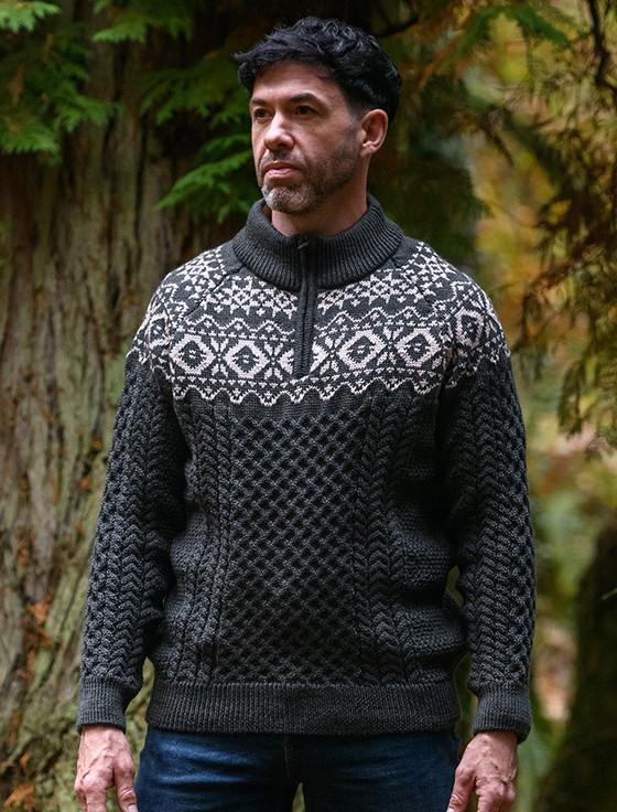 aran cashmere Aran Half-Zip Jacquard Sweater