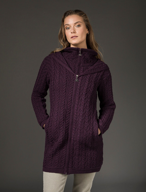 Aran Cashmere ‎Aran Hoo‎ded Double ‎‎Zip Coat