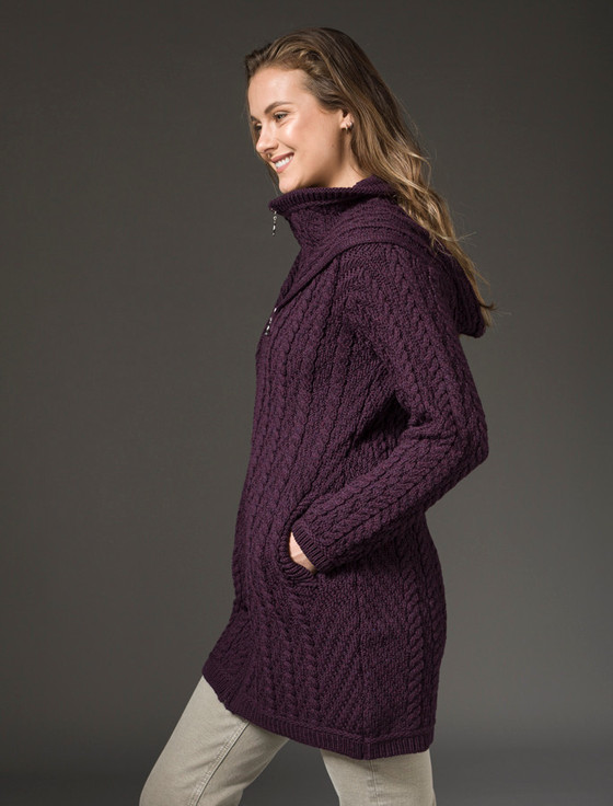 Aran Cashmere ‎Aran Hoo‎ded Double ‎‎Zip Coat