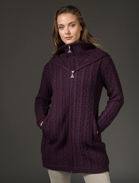 aran cashmere ‎Aran Hoo‎ded Double ‎‎Zip Coat