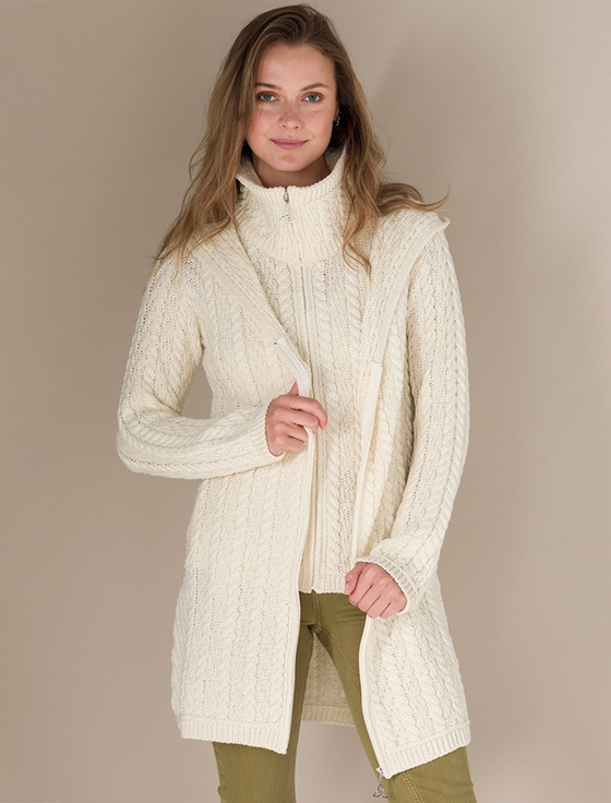 Aran Cashmere Aran Hooded Double ‎‎Zip Coat