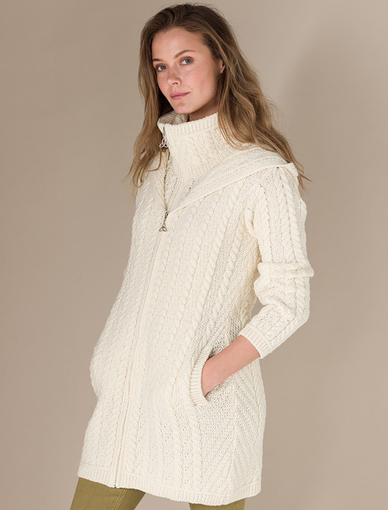 Aran Cashmere Aran Hooded Double ‎‎Zip Coat