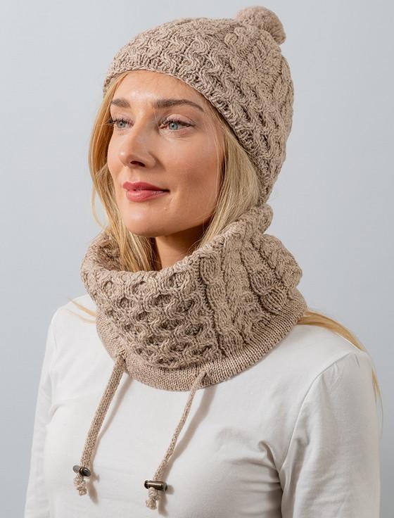 Aran Cashmere Aran Merino Honeycomb & Cable Pom Hat