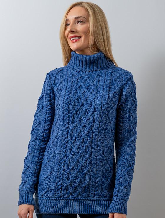 Aran Cashmere Aran Polo Neck Cable Sweater