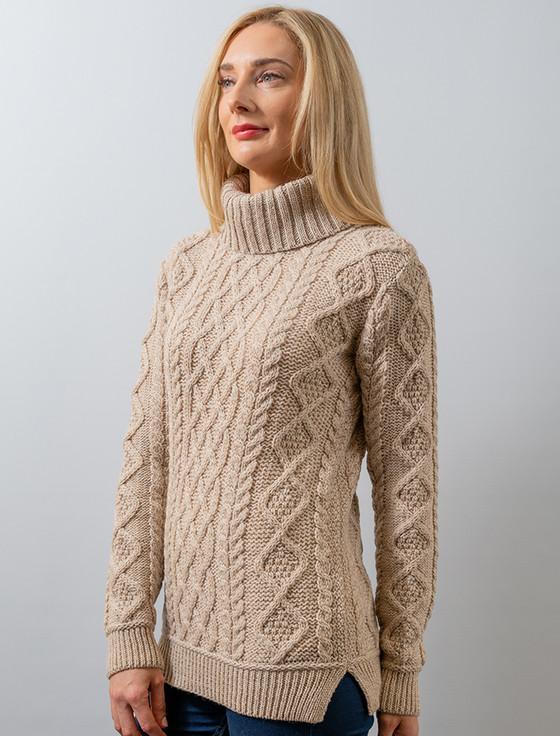 Aran Cashmere Aran Polo Neck Cable Sweater