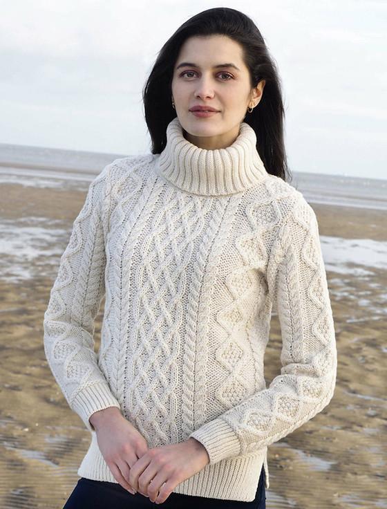 aran cashmere Aran Polo Neck Cable Sweater
