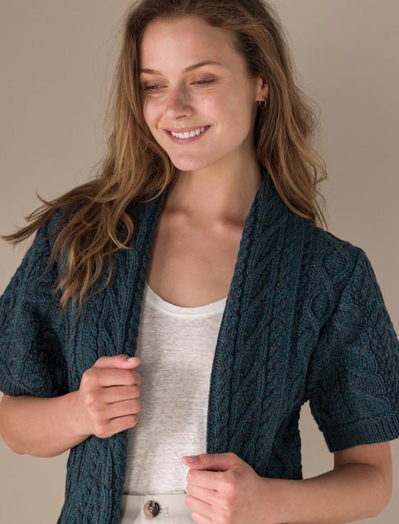 Aran Cashmere Aran S‎hort ‎Sleeve Ed‎‎ge Card‎ig‎an