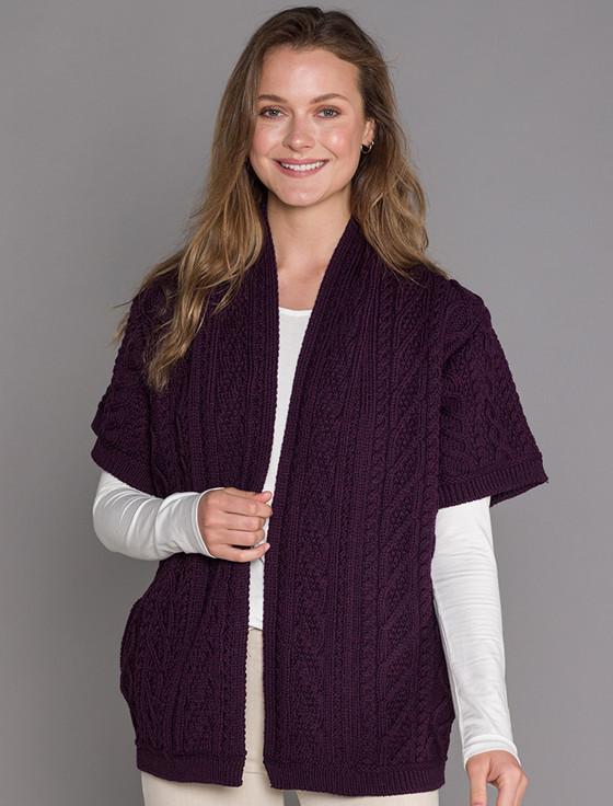 aran cashmere Aran S‎hort ‎Sleeve Ed‎‎ge Card‎igan