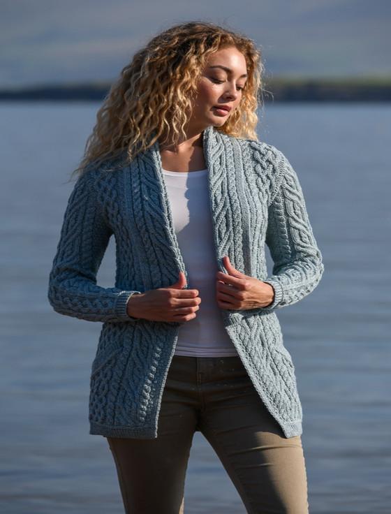 Aran Cashmere Aran Shawl Collar Neck Cardigan