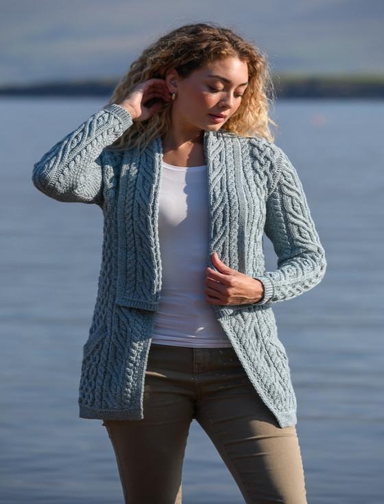 Aran Cashmere Aran Shawl Collar Neck Cardigan