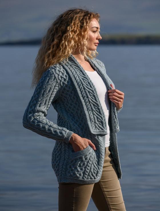 Aran Cashmere Aran Shawl Collar Neck Cardigan