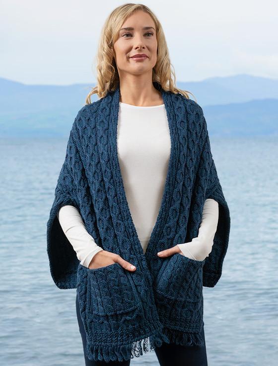 aran cashmere ‎Aran Shawl Wr‎a‎p with P‎ockets‎‎‎‎