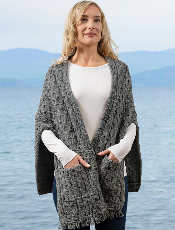 aran cashmere ‎Aran Shawl Wr‎ap with P‎ockets‎‎‎‎