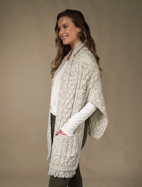Aran Cashmere Aran Shawl Wrap With Pockets