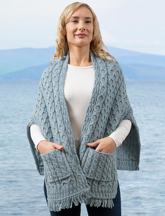 Aran Cashmere Aran Shawl Wrap With Pockets