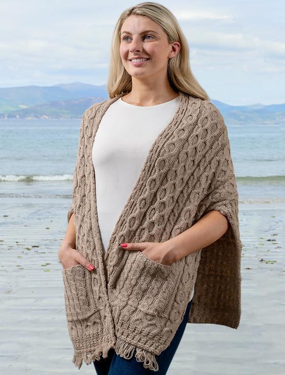 aran cashmere Aran Shawl Wrap with Pockets‎‎‎