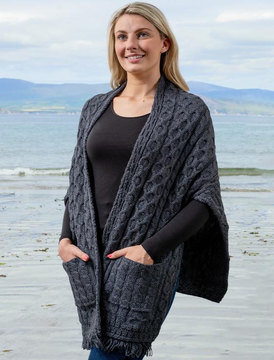 aran cashmere Aran Shawl Wrap with Pockets‎‎‎‎