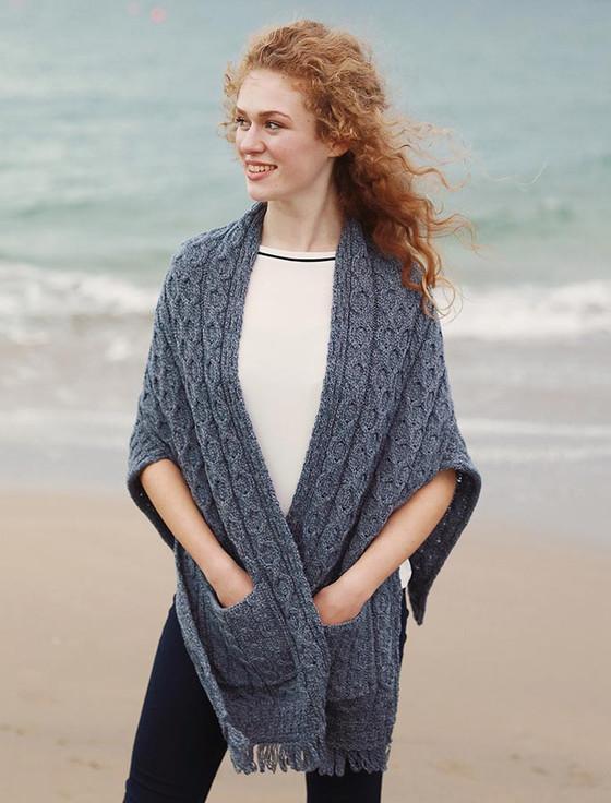 aran cashmere Aran Shawl Wrap with Pockets‎‎‎‎‎‎‎‎‎