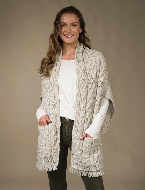 aran cashmere Aran Shawl Wrap with Pockets