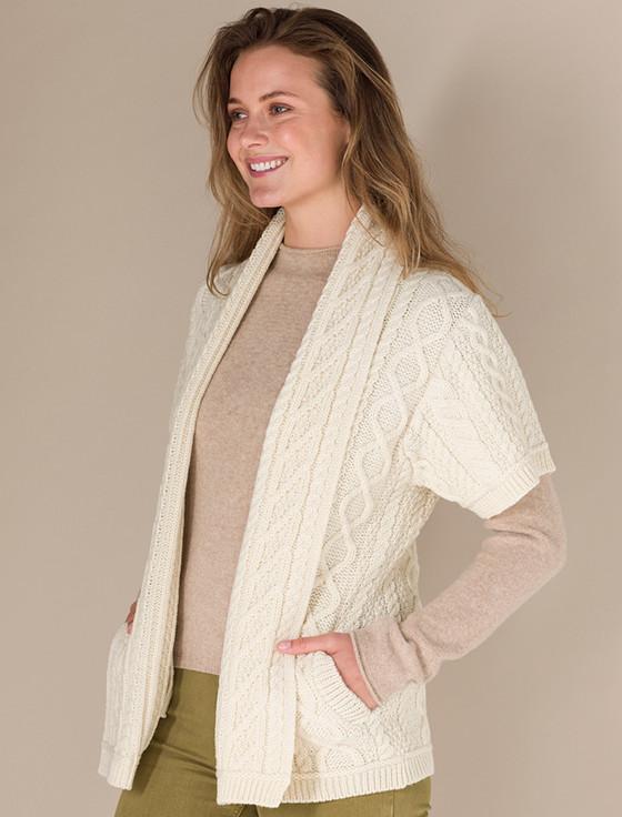 Aran Cashmere Aran Short ‎Sleeve Edge Cardigan