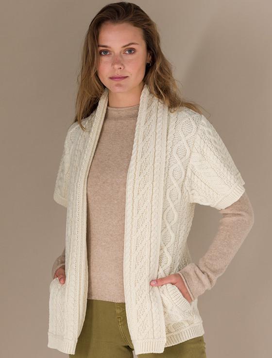 aran cashmere Aran Short ‎Sleeve Edge Cardigan