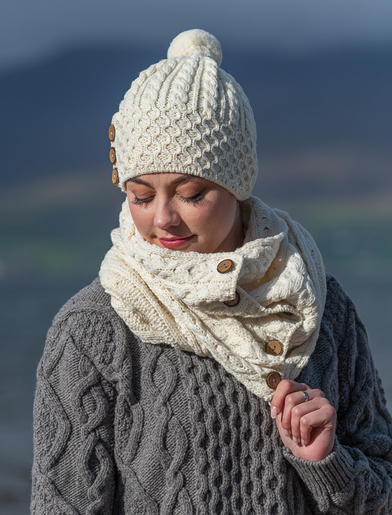 Aran Cashmere Aran Snood Scarf With Buttons
