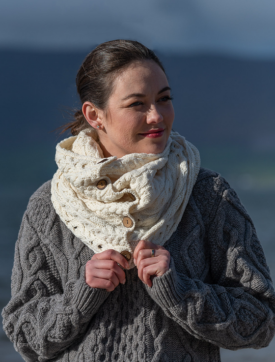 Aran Cashmere Aran Snood Scarf With Buttons