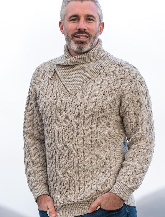 Aran Cashmere ‎Aran Zip S‎hawl Neck Sweater