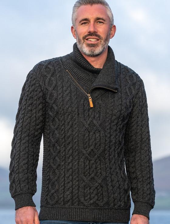 Aran Cashmere ‎Aran Zip Shawl N‎eck Sweat‎er