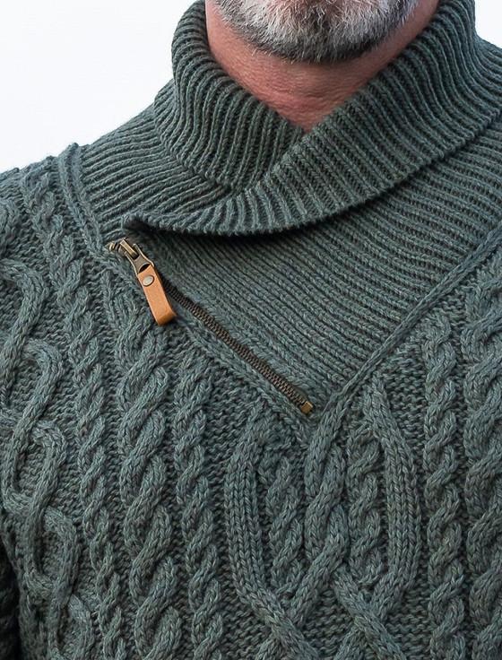 Aran Cashmere Aran Zip Shawl Neck Sweater