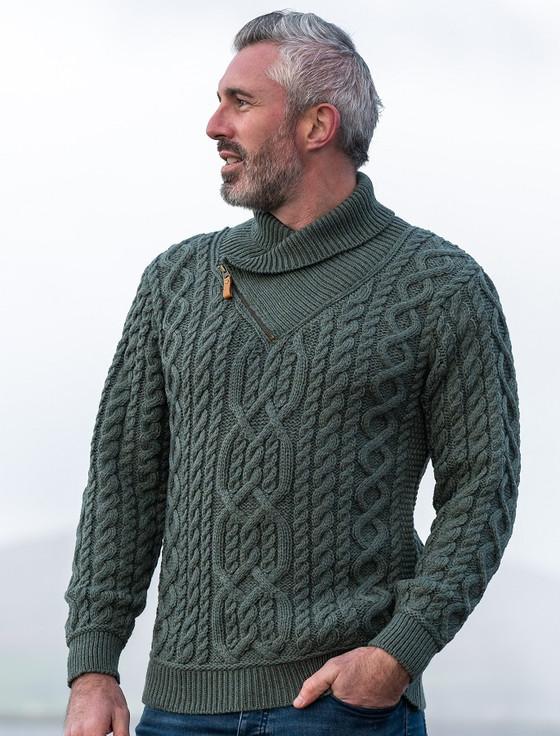 aran cashmere Aran Zip Shawl Neck Sweater