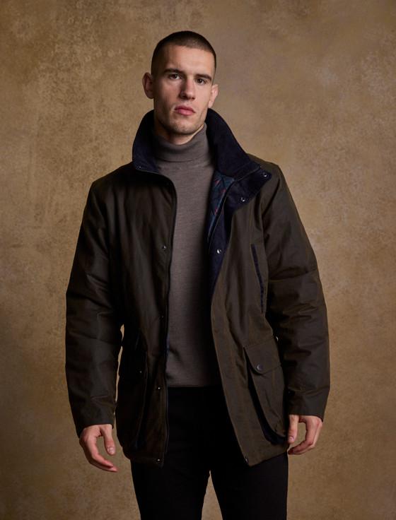 Aran Cashmere Archie Men's Waxed Jacket - Olive