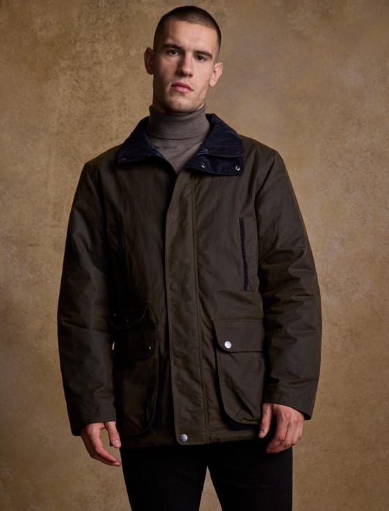 aran cashmere Archie Men's Waxed Jacket - Olive