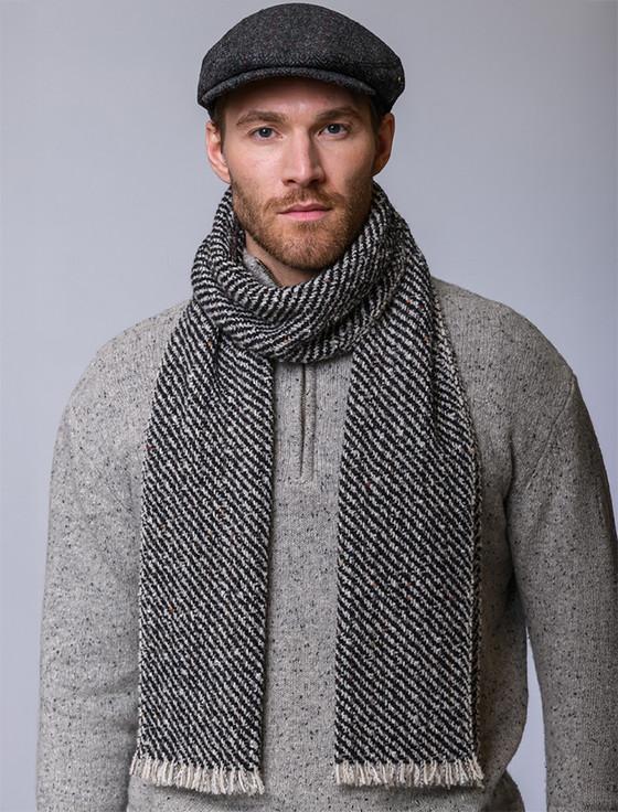 Aran Cashmere Atlantic Scarf - Charcoal & Beige