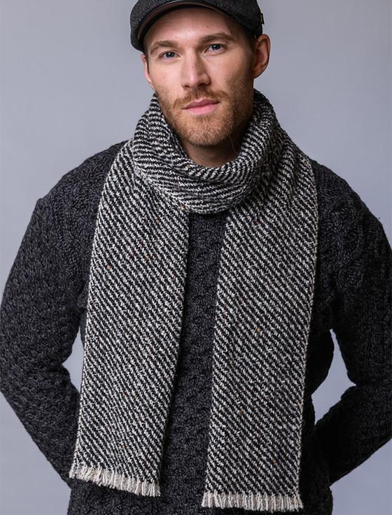Aran Cashmere Atlantic Scarf - Charcoal & Beige