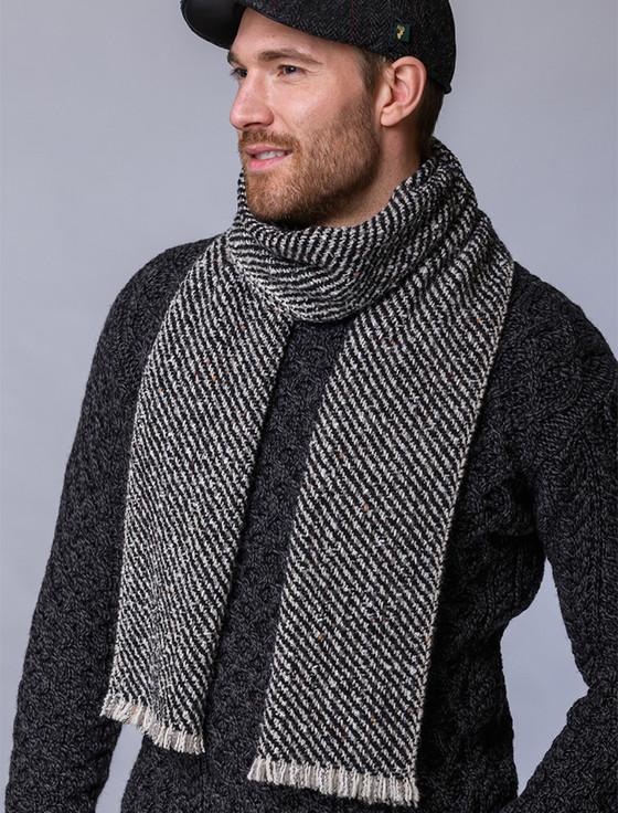 Aran Cashmere Atlantic Scarf - Charcoal & Beige