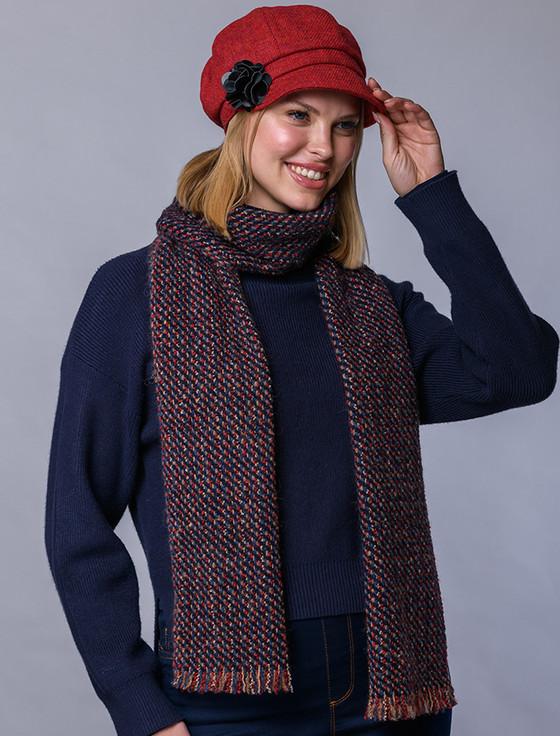 Aran Cashmere Atlantic Scarf - Charcoal Blue & Red
