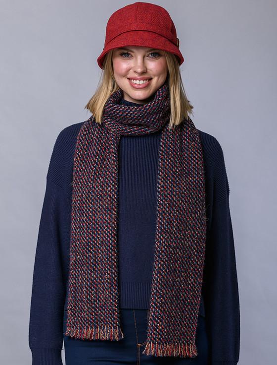 Aran Cashmere Atlantic Scarf - Charcoal Blue & Red